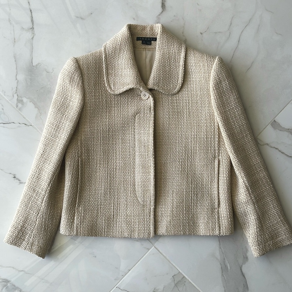 Theory beige tweed cropped jacket